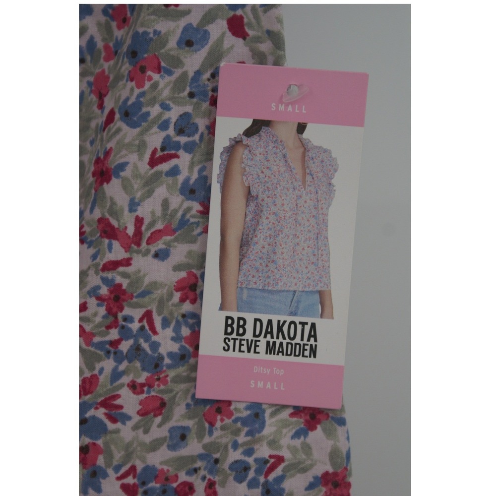 BB Dakota Steve Madden Ditsy Top Floral Flutter Sleeve Cotton Blouse BM14433W S - Picture 9 of 11